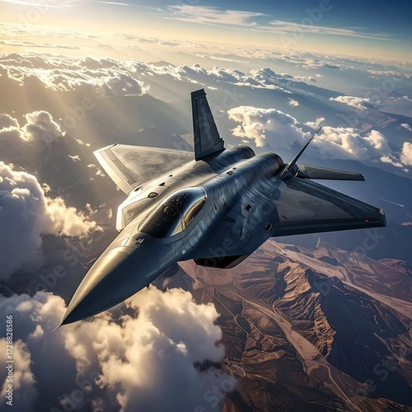Fototapeta Fighter jet soaring through clouds