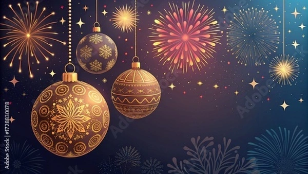 Obraz Abstract Neon Fireworks and Colorful Wave Light Festival Background —AI GENERATED  