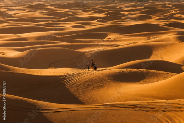 Fototapeta Endless Sahara Desert dunes in Morocco – rolling sand hills and breathtaking desert landscape in North Africa