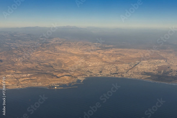 Obraz Aerial view of Agadir, Morocco – city and Atlantic coast from plane window