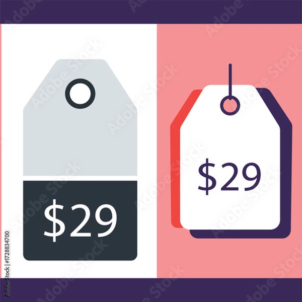 Fototapeta Two price tags with the same price. Vector illustration of price tags. Graphic design element for your business. Modern and simple style design. 