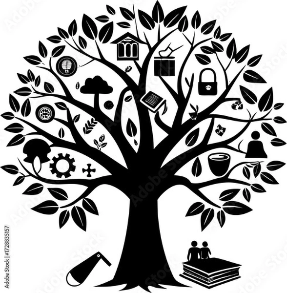 Obraz Knowledge Tree silhouette black icon