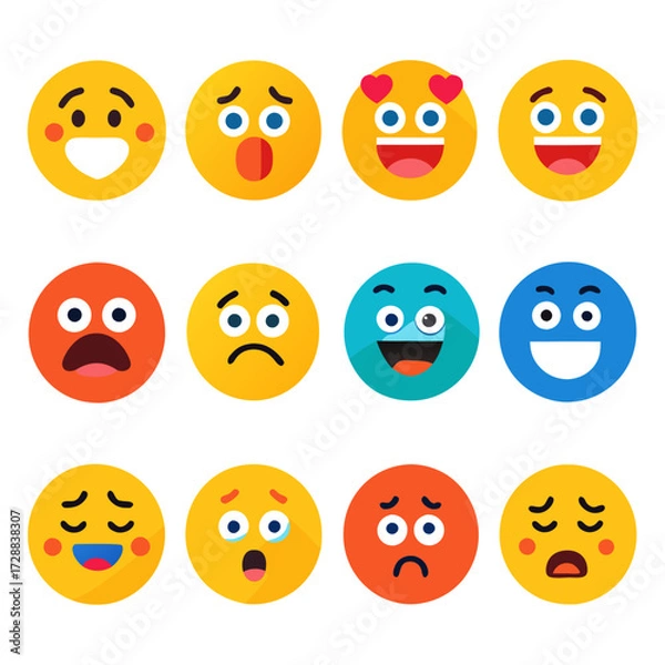 Fototapeta Diverse set of emoji icons expressing different emotions