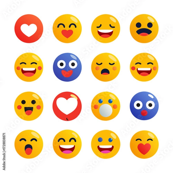 Fototapeta Collection of yellow and blue gradient emoji icons