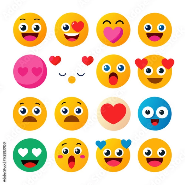 Fototapeta Collection of flat style emoji icons expressing various emotions