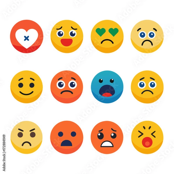 Fototapeta Collection of Emoji Icons Expressing Various Emotions in Vector