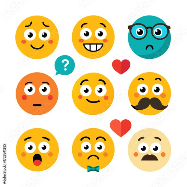 Fototapeta Collection of diverse emoji illustrations on a white background
