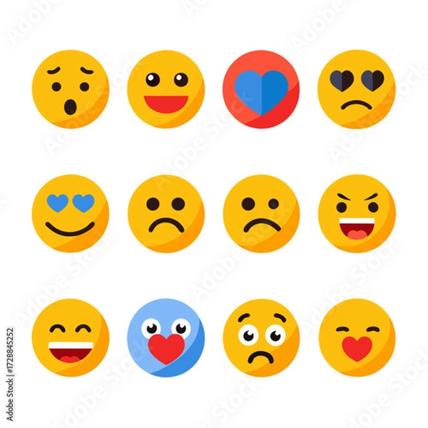 Fototapeta Colorful assortment of diverse emoji icons expressing various emotions