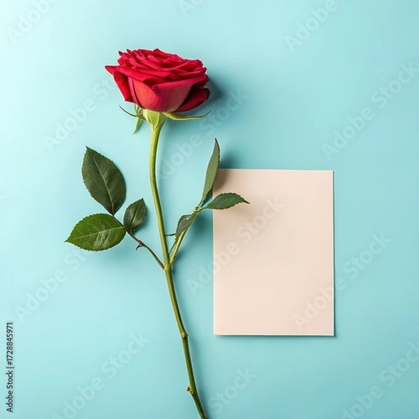 Obraz red rose and blank card