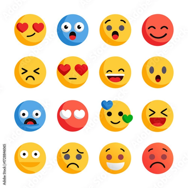 Fototapeta Collection of various colorful emoji faces expressing diverse emotions