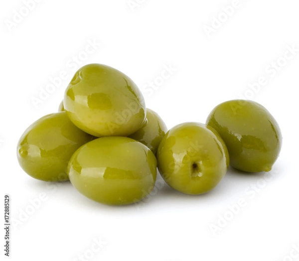 Obraz Green olives fruits isolated on white background cutout