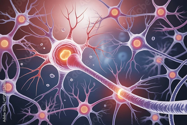 Fototapeta Neurons in dementia, conceptual illustration. Destruction of neurons and neuronal networks.
