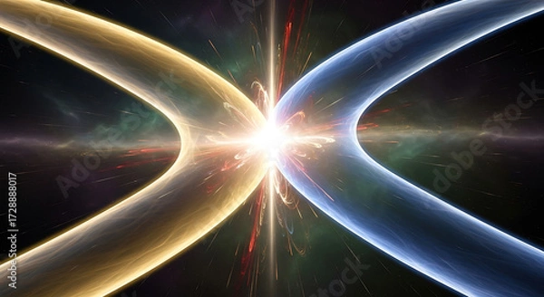 Fototapeta Dynamic cosmic collision outer space digital art sci-fi environment wide-angle view quantum concepts
