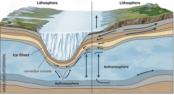 Fototapeta Geological dynamics of the lithosphere and asthenosphere earth educational illustration scientific environment cross-sectional view
