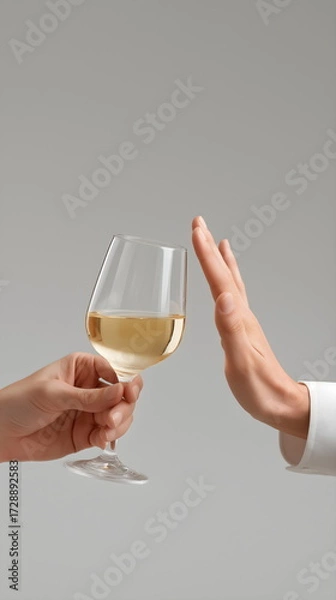 Fototapeta Person refusing a drink while another offers a glass of white wine, no alcohol banner