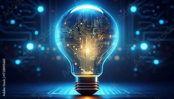 Fototapeta translucent bulb with complex glowing circuit display