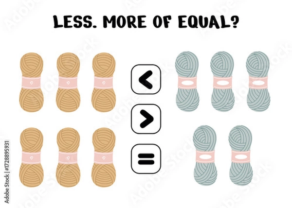 Fototapeta Yarn Comparison Worksheet – Less, More or Equal