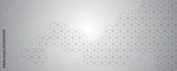 Fototapeta Hexagon abstract banner. Abstract geometric cube line pattern on gray background. Futuristic cube and hexagon line pattern background