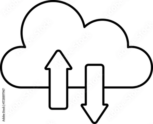 Fototapeta Cloud Data Transfer Icon in Black Line Art.