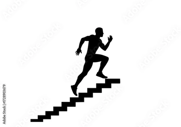 Fototapeta Silhouette of a person running up the stairs, representing challenge.