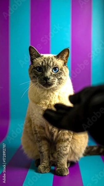 Fototapeta Cat in front of vibrant striped background