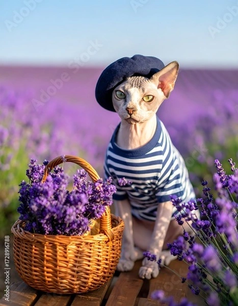 Fototapeta Cat in lavender field