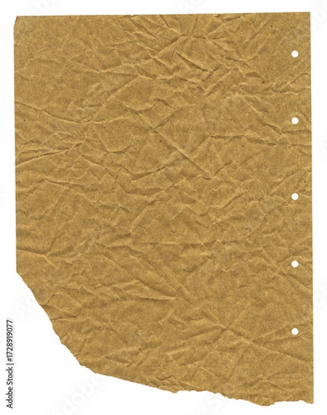 Obraz Blank old grungy yellowed paper mockup with paper clip.Notepad page with ceased surface isolated on transparent background
