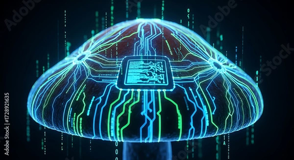 Fototapeta Exploring technological evolution through digital mushrooms virtual reality studio futuristic environment abstract viewpoint