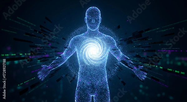 Fototapeta Exploring quantum human energy dynamics digital studio 3d visualization futuristic environment abstract concept
