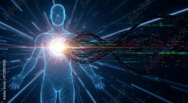 Fototapeta Exploring the depth of human connection through technology virtual world digital artwork sci-fi abstract perspective