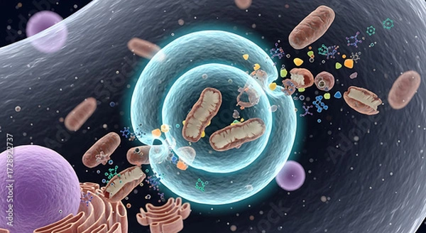 Fototapeta Visualizing cellular activity in a biological research lab infographic insights from a macro viewpoint in digital science environment