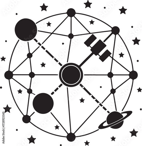 Obraz Satellite constellation black clipart, flat vector silhouette