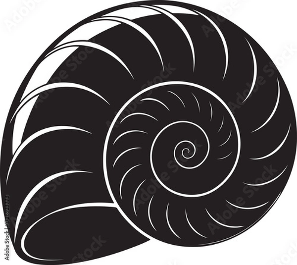 Obraz Spiral seashell black clipart, flat vector silhouette