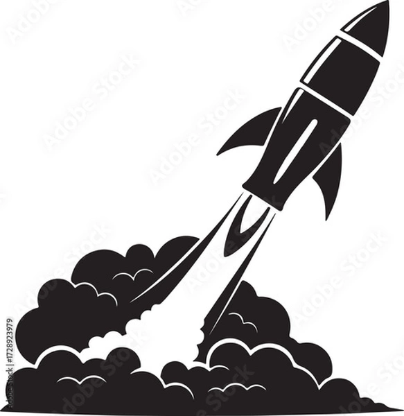 Obraz Tech startup rocket launch black icon, flat vector silhouette
