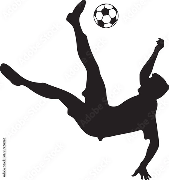 Obraz Soccer player kicking bicycle kick black clipart, flat vector silhouette