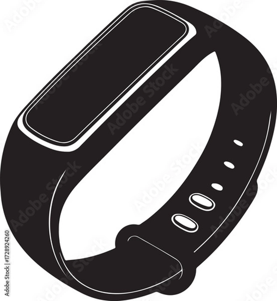 Obraz Wearable fitness smart tracker watch black icon, flat vector silhouette