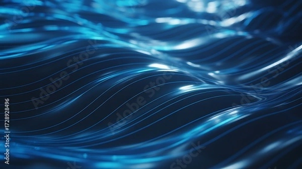 Fototapeta Abstract Blue Ripples Of Light And Energy Flowing Through The Ocean, ai-generated
