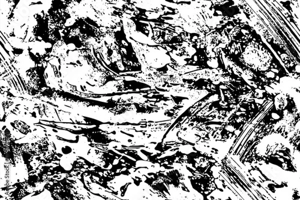 Fototapeta Seamless pattern with black elements isolated on a white background. Monochrome abstract texture.