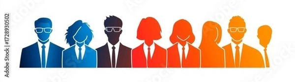 Obraz Vibrant gradient silhouettes depicting a diverse team of business professionals collaboratively standing together representing unity and modern workforce