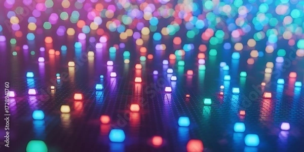 Fototapeta Abstract Digital Art of Glowing Geometric Shapes and Bokeh Lights, ai-generated