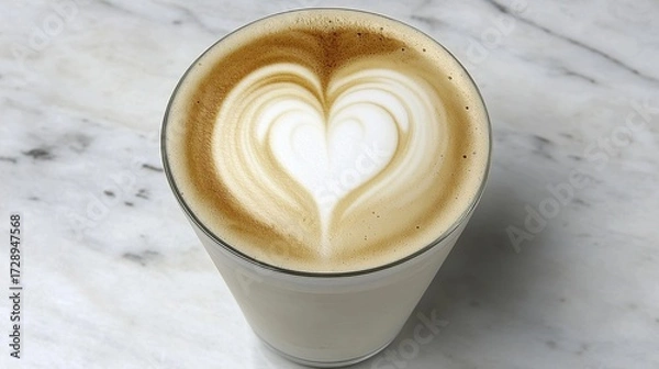 Fototapeta Latte art heart, cafe, marble table, coffee shop, beverage