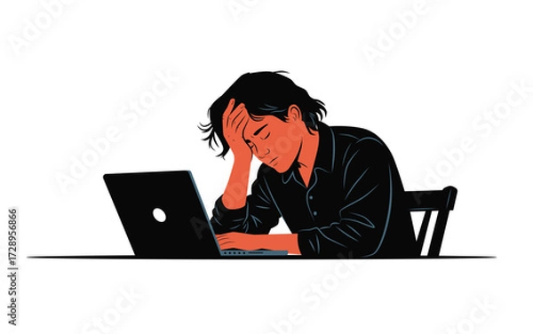 Fototapeta Stressed worker struggling with burnout