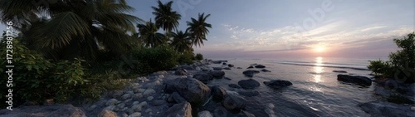 Fototapeta Tropical island sunset exported hdri panoramic equirectangular environment map