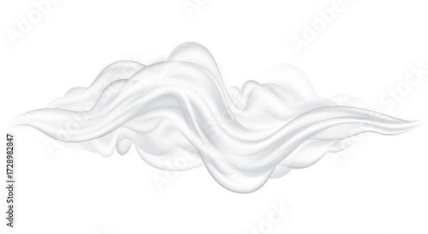 Fototapeta A graceful, ethereal white smoke cloud or fluid wave design floating effortlessly on a pristine white background
