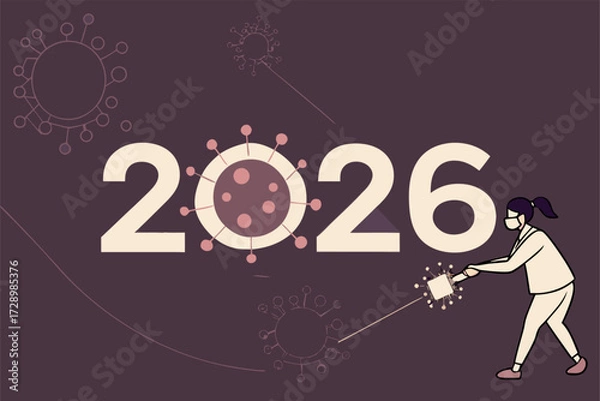 Fototapeta Optimistic 2026 with Scientist Eradicating Virus in Lab, Symbolizing Health Breakthroughs and Scientific Progress, Aiming for a Disease-Free Future