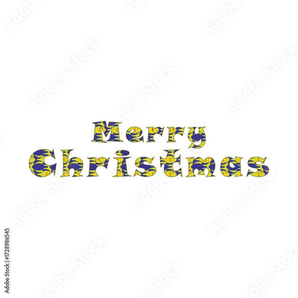 Obraz A contemporary vector typography illustration of "Merry Christmas" featuring an abstract, vibrant fill pattern in yellow and blue, ideal for modern holiday designs and isolated on white.