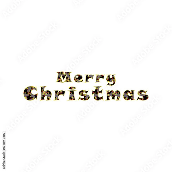 Obraz A decorative vector typography illustration of "Merry Christmas" text featuring a colorful, ornate inner pattern and a bold gold outline, isolated on a clean white background.