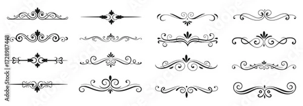 Fototapeta Elegant decorative dividers, ornate line separators, vintage flourish design
