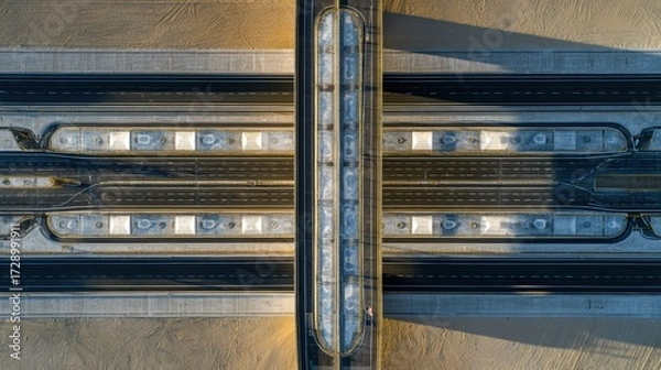 Fototapeta Futuristic highway construction showcases sustainable design and smart technology from an aerial perspective