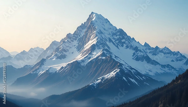 Fototapeta Sharp snow peak mountain under blue sky